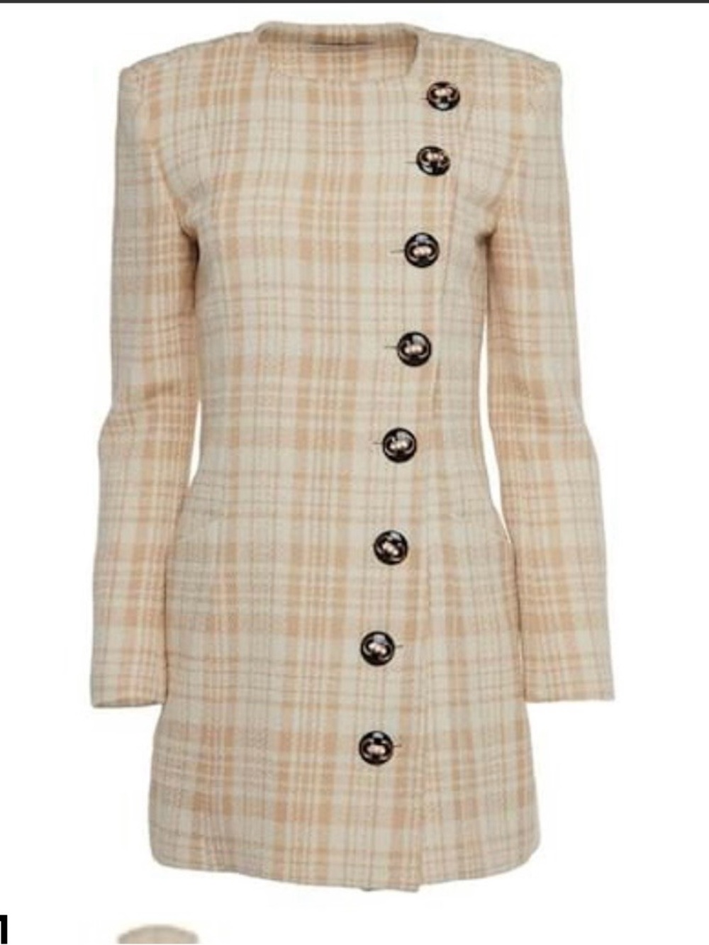 Alessandra Rich Button Detail Tweed Mini Dress Beige